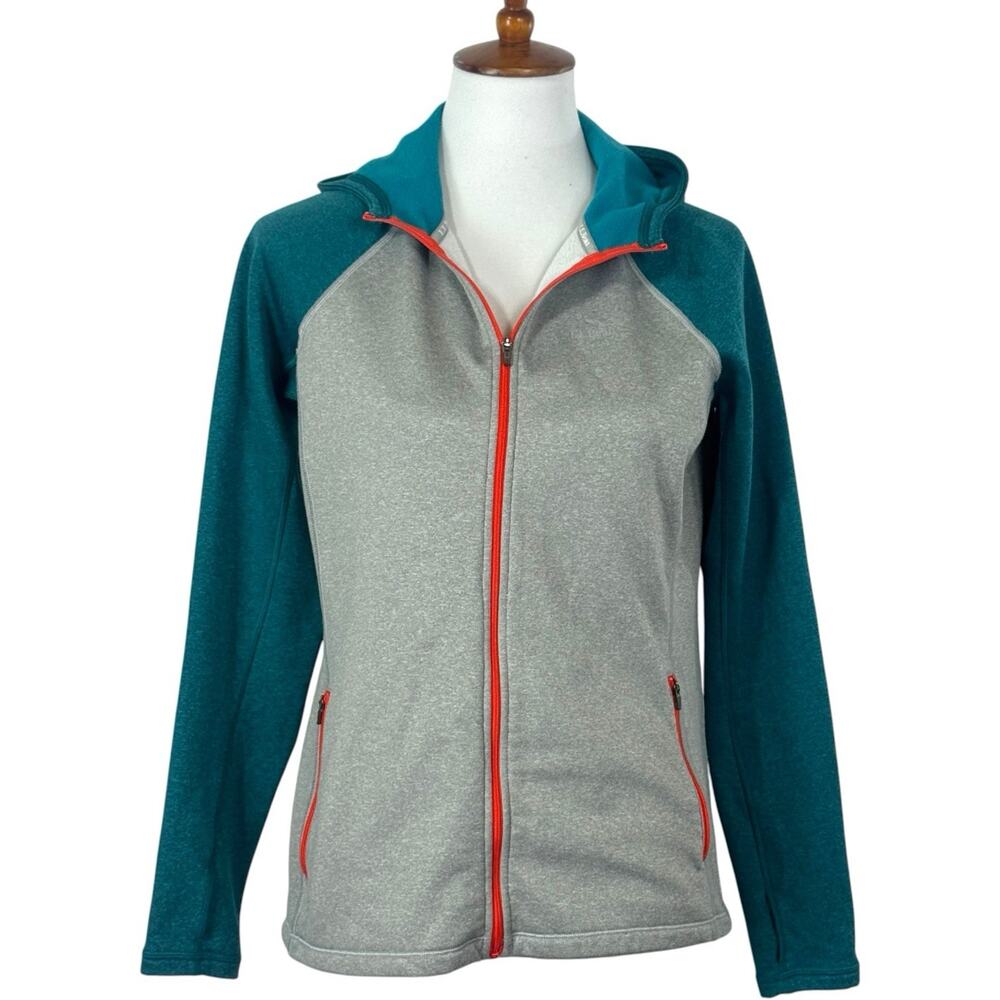 L.L. Bean Full Zip Fleece Hoodie Sweatshirt Gray Teal Contrast Women's S Reg